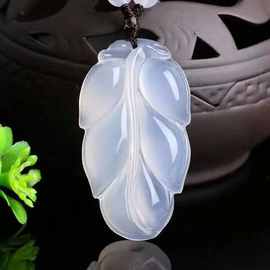 冰种白玉髓树叶吊坠玛瑙玉髓男女款挂件玉坠玉石玉挂件一件代发