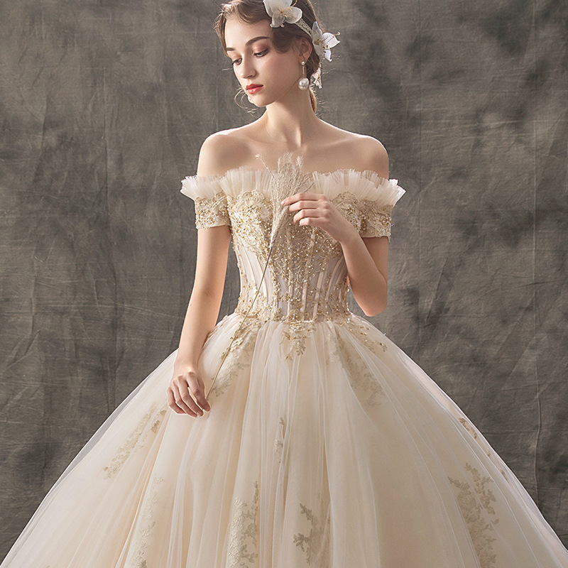 Vestido de Novia de Un Solo Hombro, Estilo Nupcial 2025 con Cola, Estilo Princesa de TikTok, Cielo Estrellado, Palacio, Bosque, Estilo Hepburn para Mujer