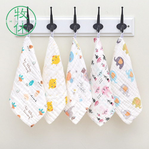 Small square pure cotton gauze face towels for newborns, small towels for children, spit-up towels, quick-drying handkerchiefs