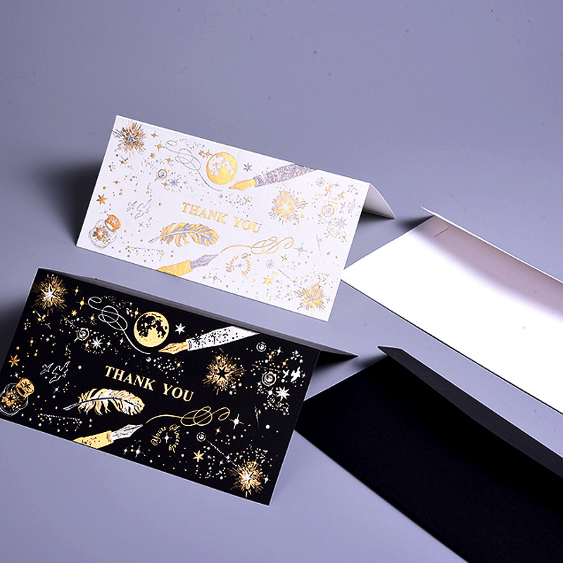 Creative two-color gilding birthday thank you card message blessing card black white folding card greeting card