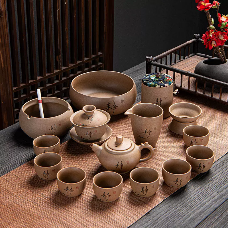 特色粗陶功夫茶具套装创意日式茶杯茶壶整套陶瓷中秋礼品批发印制