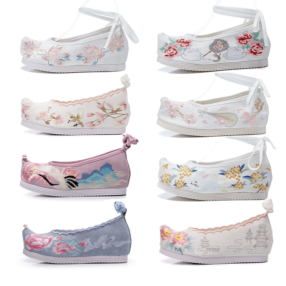 Арочная обувь Обувь Hanfu Античная Женская Тканевая обувь с вышивкой, повышение внутренней высоты, старинная обувь для костюмов, Тканевая обувь для студентов