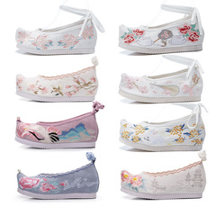Bow shoes, Hanfu shoes, ancient style women's embroidered cloth shoes, inner heightening cocked toe costume shoes for students