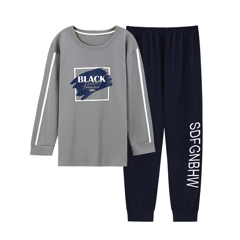 Pijamas de hombre de manga larga de algodón de primavera y otoño Estudiante juvenil de dibujos animados de verano de algodón fino niños grandes traje de desgaste para el hogar