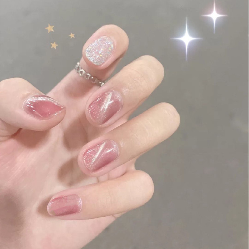 New Jade pink cat eye wear finished nail piece fake nail mermaid Ji wear detachable nail patch