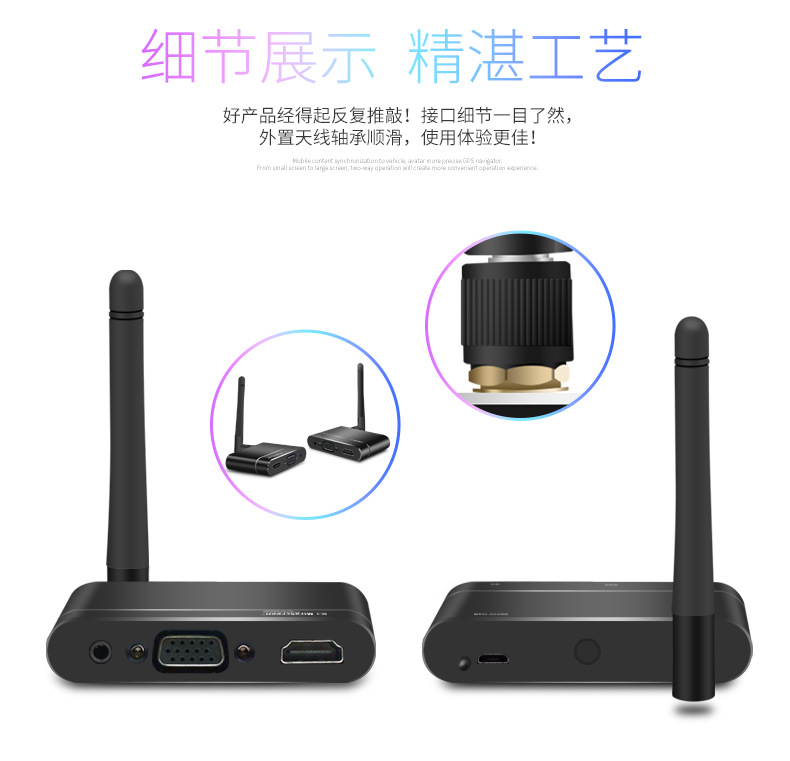Inteligente inalámbrica HDMI mismo dispositivo de pantalla super antena señal + AV navegación del coche + interfaz HDMI + interfaz VGA