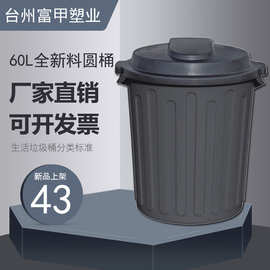 60L全新料圆桶 环卫垃圾桶 室外街道学校带盖塑料水桶 厂家直供