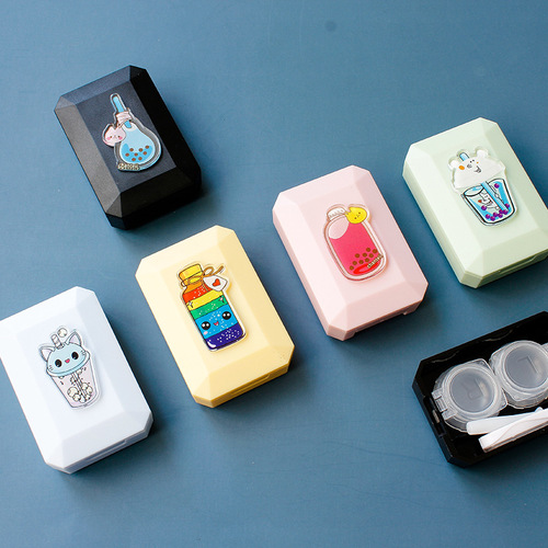 Japanese and Korean cartoon contact lens case creative ins style cartoon simple portable acrylic pattern contact lens storage box