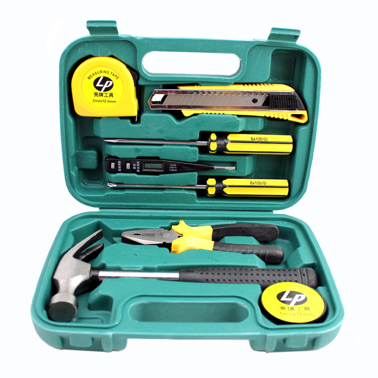 亮牌碳钢9件套工具箱 家用礼品组合工具套装 9PC工具套装批发