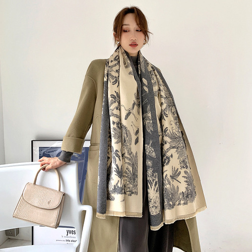  new autumn and winter Japanese versatile warm scarf women's dual-use imitation cashmere summer air-conditioning shawl double-sided scarf
