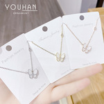 画油蝴蝶项链镶钻女款环保电镀14k玫瑰金时尚百搭女锁骨链批发