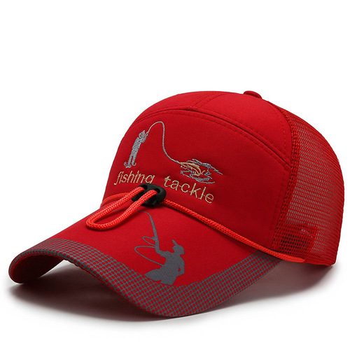 Wide-brimmed mesh cap for men, summer fashion, sporty, breathable, drawstring sun hat, outdoor cycling, baseball cap, windproof duckbill hat