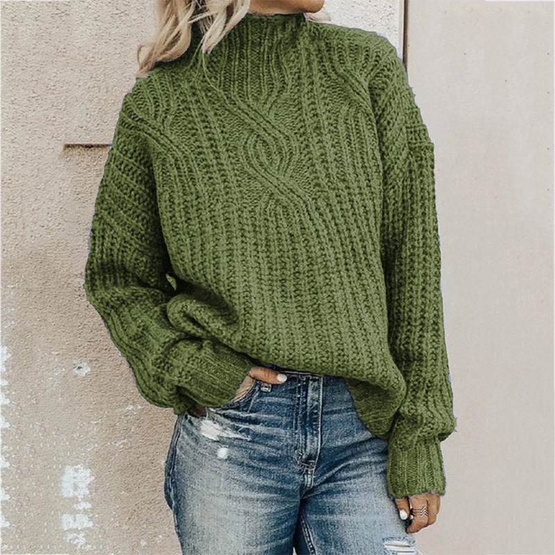 Suéter europeo y americano de las mujeres de cuello alto giro de punto superior Jersey eBay transfronterizo Amazon suéter image 12