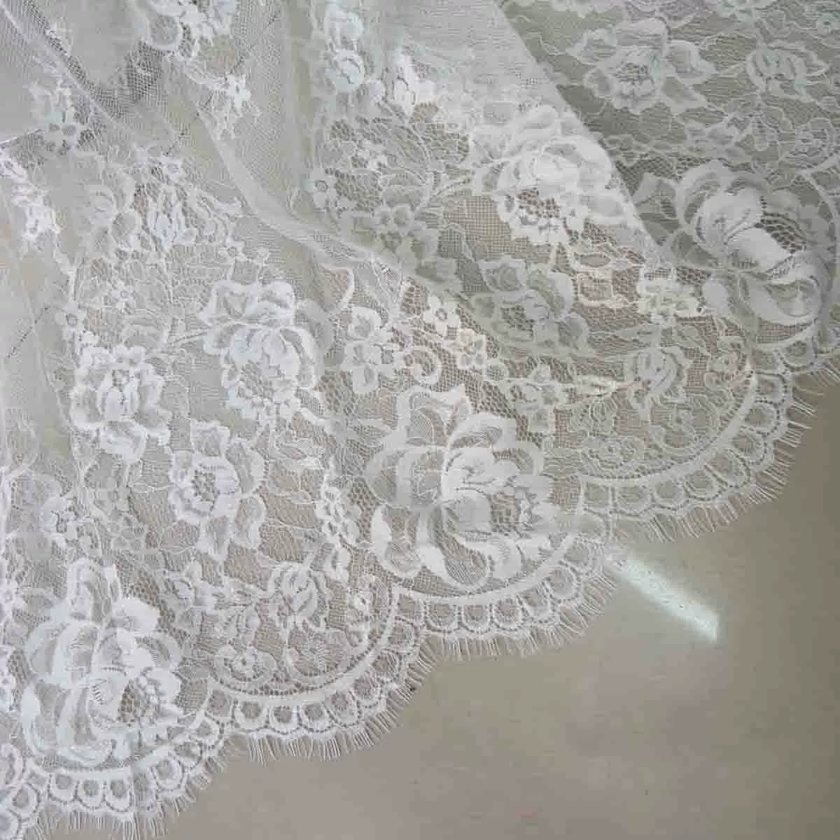Lace Fabric (Fashion Lace) Floral Eyelash Lace, White, 150 / 300 cm Width