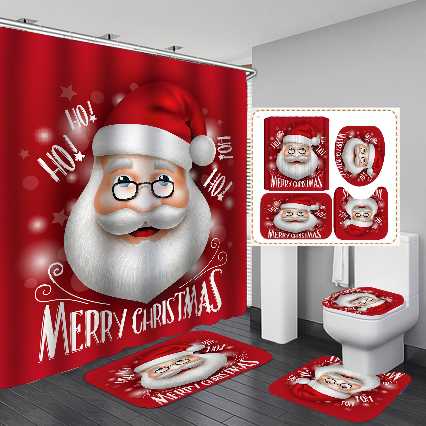 Suministro directo de fábrica Navidad nueva venta caliente transfronteriza Amazon HD Impresión digital impermeable poliéster baño Cortina de ducha