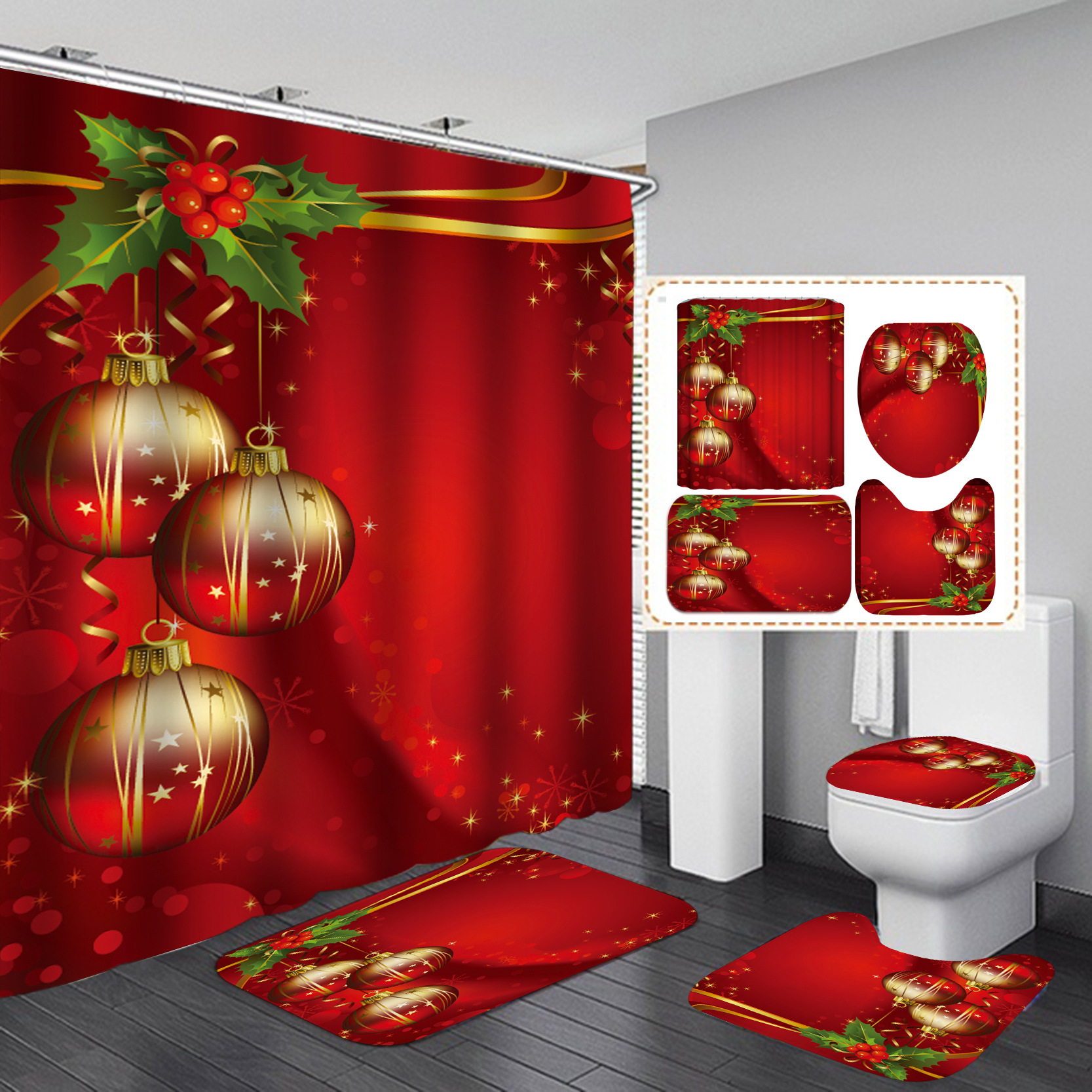 Suministro directo de fábrica Navidad nueva venta caliente transfronteriza Amazon HD Impresión digital impermeable poliéster baño Cortina de ducha