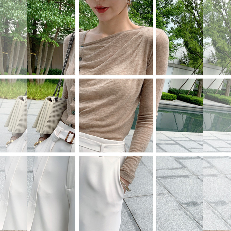 Big Sale Processing 120 Count Australian Water-Soluble Wool Asymmetrical Thin Long-Sleeved Sunscreen Knitted Cardigan for Women