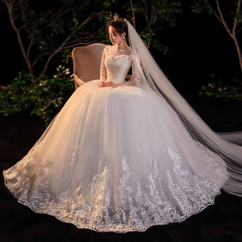 Fuera del hombro vestido de novia principal 2023 nuevo elegante nupcial Mori Super Hada francés adelgazamiento vestido de novia al por mayor transfronteriza D30