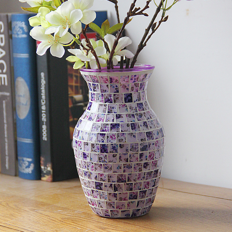Cross-border European-style Pastoral Pink Purple Mosaic Glass Vase Fashion Home Restaurant Decoration