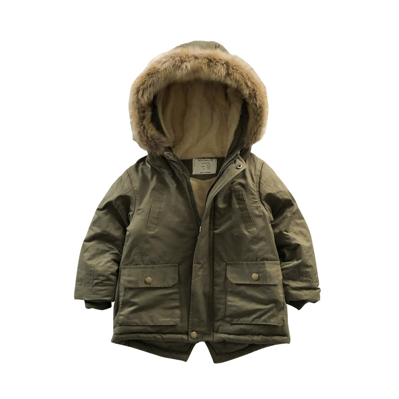 Comercio exterior ropa infantil forrada de lana engrosada 2023 Abrigo acolchado de algodón invierno Nueva moda con capucha chaqueta acolchada de algodón para niños
