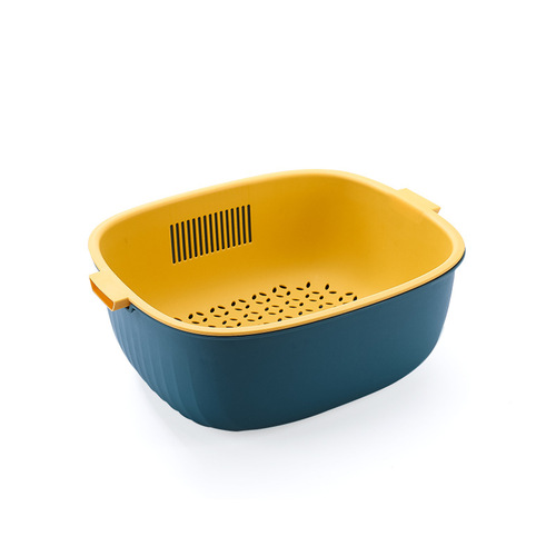 Vegetable and fruit drain basket kitchen double-layer vegetable washing basket creative two-color rotating storage basket plastic storage basket