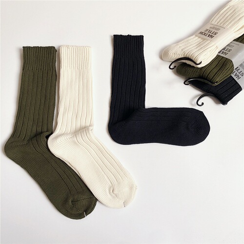 Couple style, original color striped long thick thread cotton socks, trendy Hong Kong style thick needle versatile thick workwear men's socks for all seasons