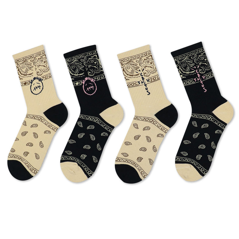 Travis Scott Ts Cashew Flower Grimace Cactus Jack Socks Men's Trendy Cotton Mid-Calf Socks Women's Wholesale