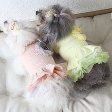 Petstyle 2020年新款 暗纹胸花网纱裙 猫咪裙狗狗宠物衣服秋冬装