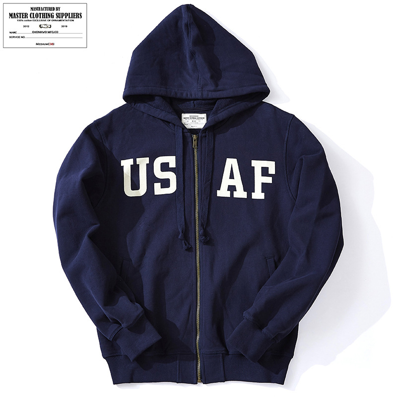 Pesado 490G Terry bottom suéter Okonkwo impreso retro americano cremallera engrosada con capucha abrigo