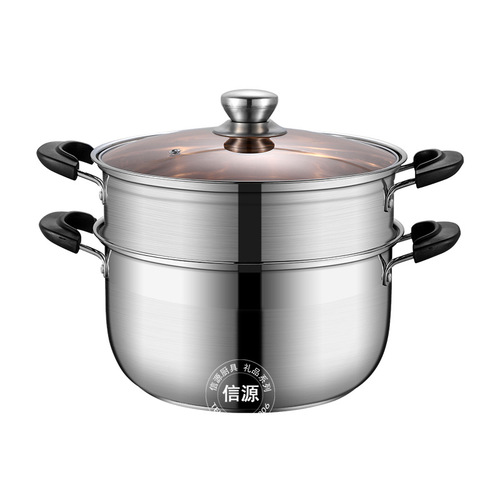 Steamer 304 food-grade stainless steel thickened double-bottom steamer household induction cooker open flame two-layer steaming soup pot