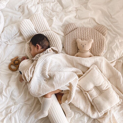 Ins-style Korean quilted pillow cute newborn flat pillow baby breathable 100% cotton rabbit and bear baby pillow