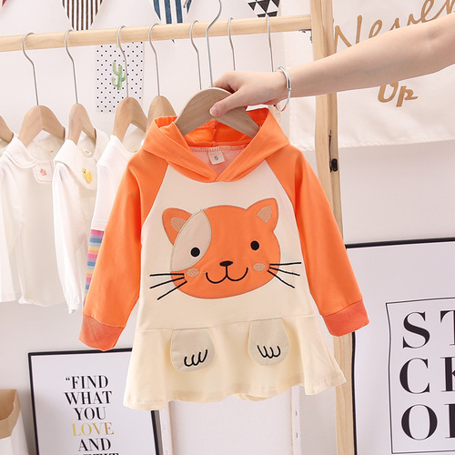 2020 Autumn Korean version of baby girl's new cartoon long-sleeved dress single piece 0-5 years old children's skirt trendy wholesale