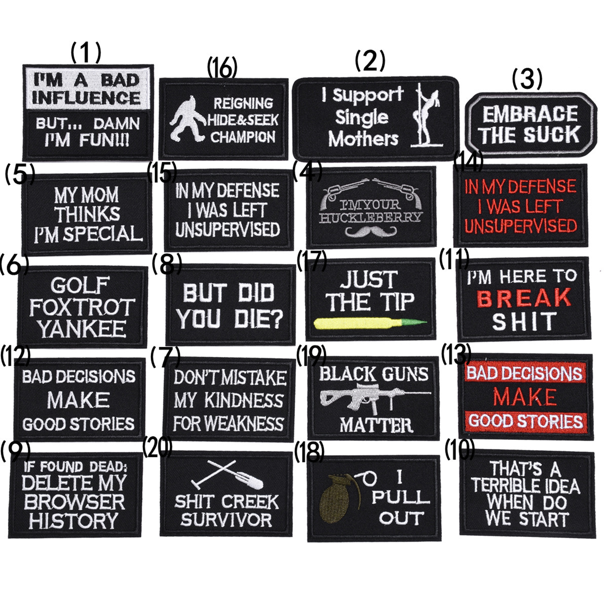 Negro letras en inglés Multi-forma bordado pegatinas de tela ordenador DIY accesorios de ropa insignia parche pegatinas zapatos y sombreros calcomanías