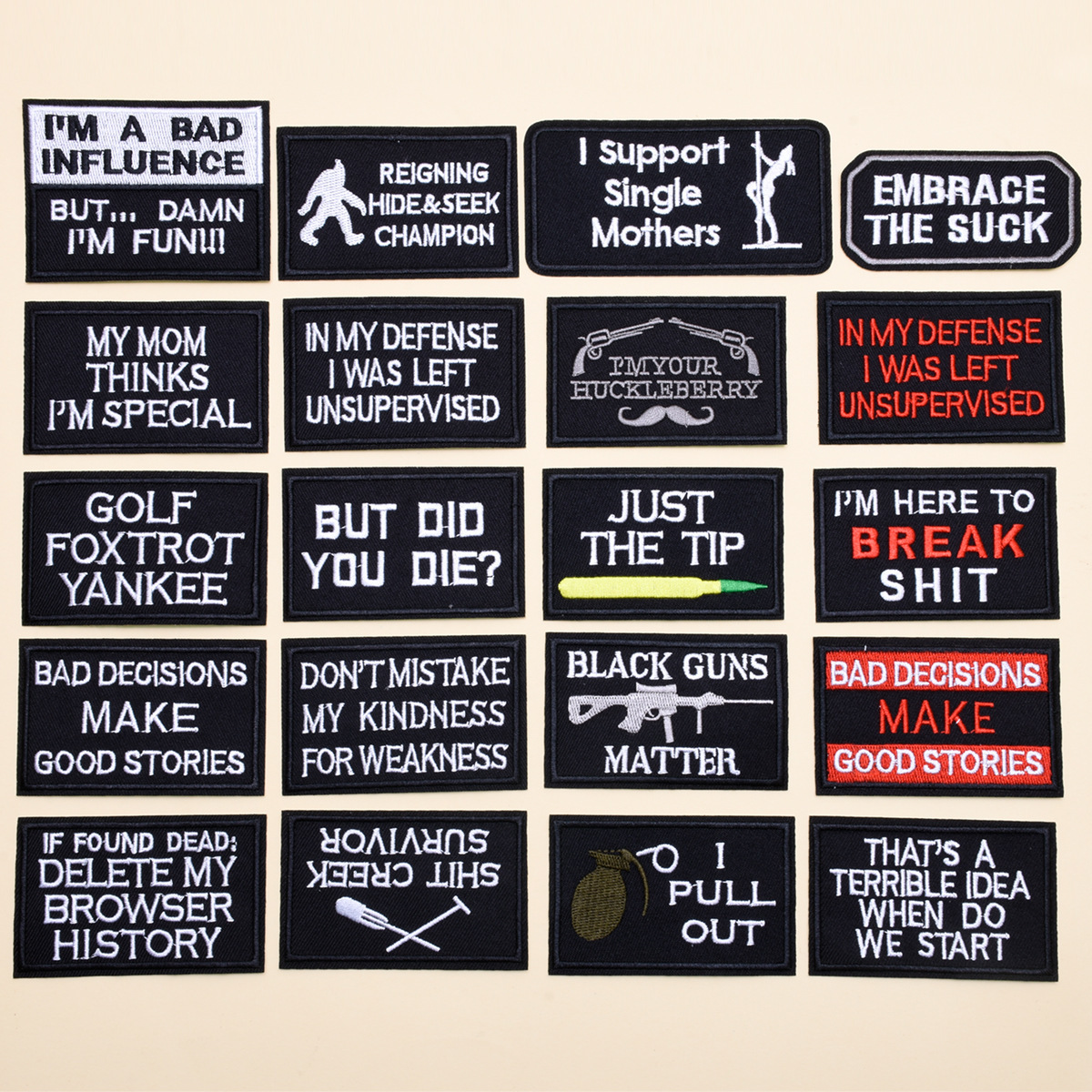 Negro letras en inglés Multi-forma bordado pegatinas de tela ordenador DIY accesorios de ropa insignia parche pegatinas zapatos y sombreros calcomanías