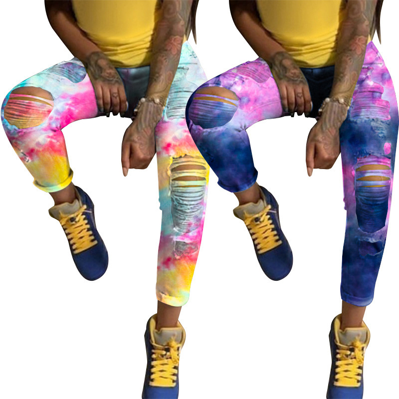 Nuevos Jeans de Mujer de Cintura Alta con Estampado Tie-Dye, Estilo Europeo y Americano, Moda Urbana Otoño 2025, Venta al por Mayor Directamente del Fabricante