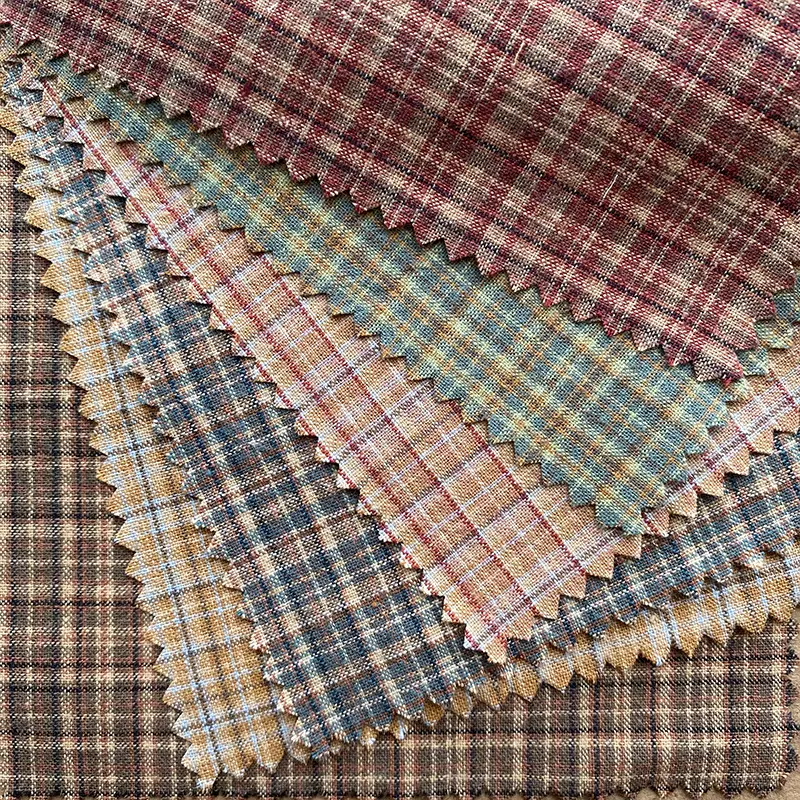 复古做旧格子面料色织棉面料旗袍衬衫布秋冬棉服餐桌家居服饰布