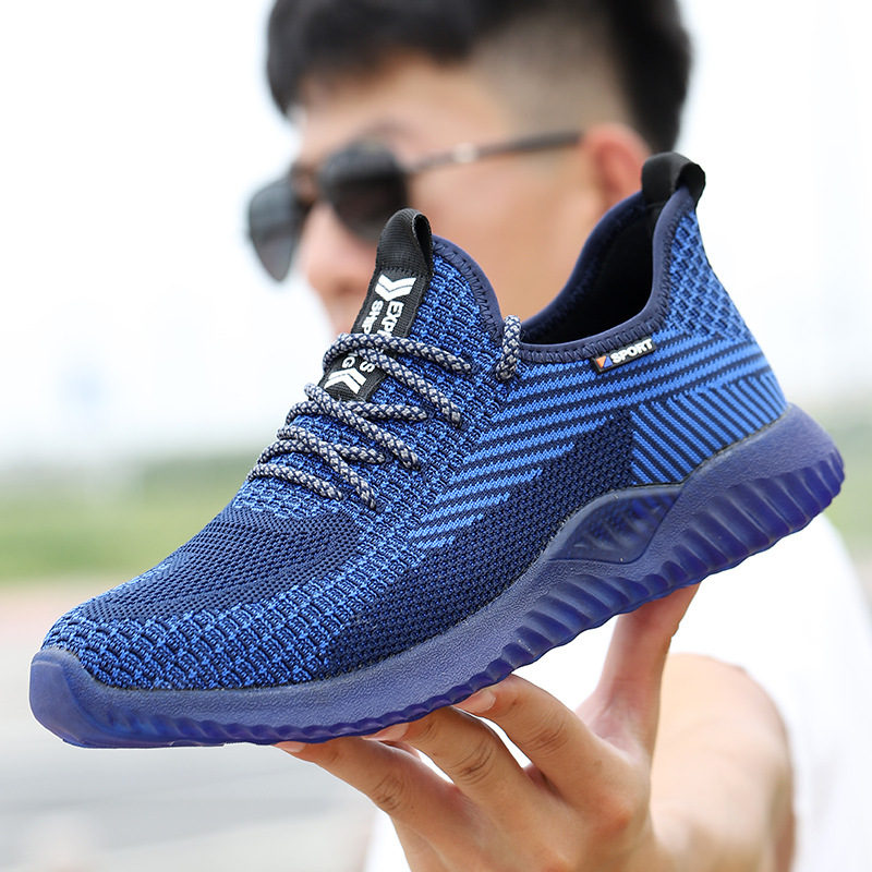 Zapatos de protección laboral puntera de acero para hombres anti-aplastante anti-perforación volador tejido transpirable ligero inferior suave resistente al desgaste sitio de construcción zapatos de seguridad zapatos de trabajo