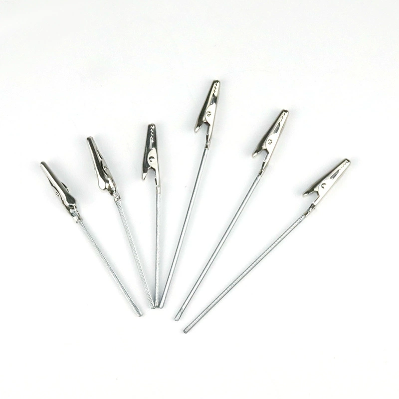 Stainless steel crocodile clip on steel wire, 8–12 cm lengths, lightweight metal alligator clips