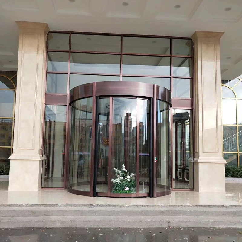Гостиничная вращающаяся дверь из алюминиевого сплава с тремя крыльями, автоматическая вращение, нержавеющая сталь, роскошный тип, двухкрыльная поворотная дверь