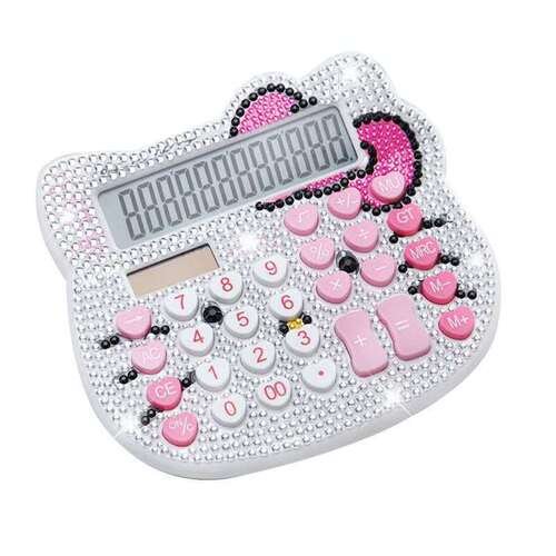 Cross-border Cat Head Crystal Diamond Calculator Bow Heart Shape Button Sticker Diamond Solar Cartoon Diamond-embossed Computer