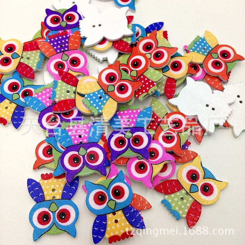 Botón de búho de 32x35mm bellamente decorado hecho a mano para niños 20 piezas por paquete creativo lindo padre-hijo
