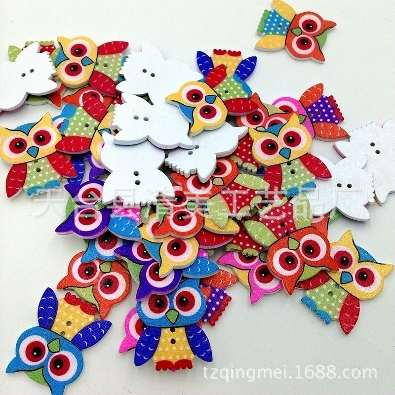 Botón de búho de 32x35mm bellamente decorado hecho a mano para niños 20 piezas por paquete creativo lindo padre-hijo