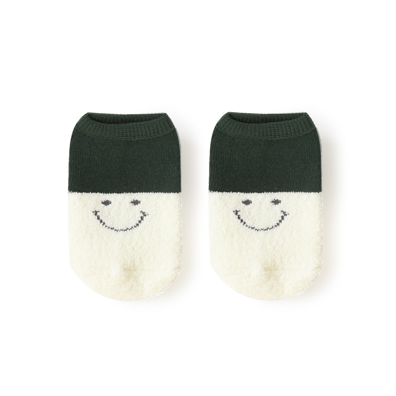 Calcetines para niños Otoño e Invierno dibujos animados cara sonriente forrado de lana bebé Terry calcetines cosidos a mano cabeza antideslizante piso calcetines barco Calcetines cortos