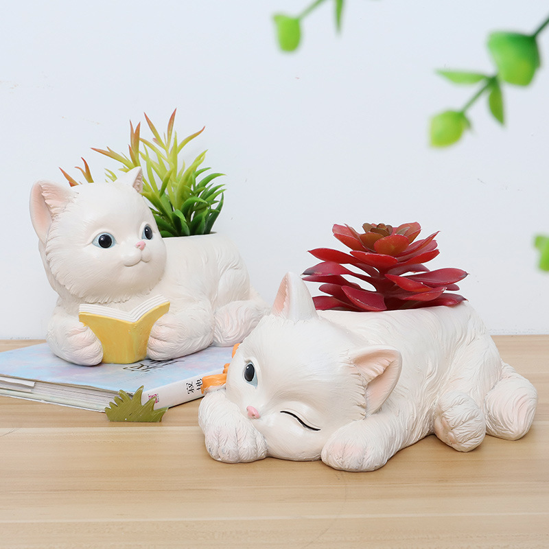 Chậu Cây Resin Chậu cây mọng nước hình mèo resin phong cách Mỹ, chậu mèo mini, trang trí bàn và ban công (RG-30)