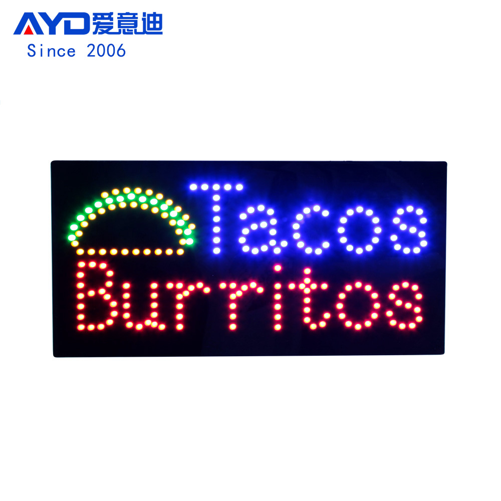 厂家货源LED广告灯牌墨西哥卷饼广告招牌 LED OPEN SIGN 欢迎标识