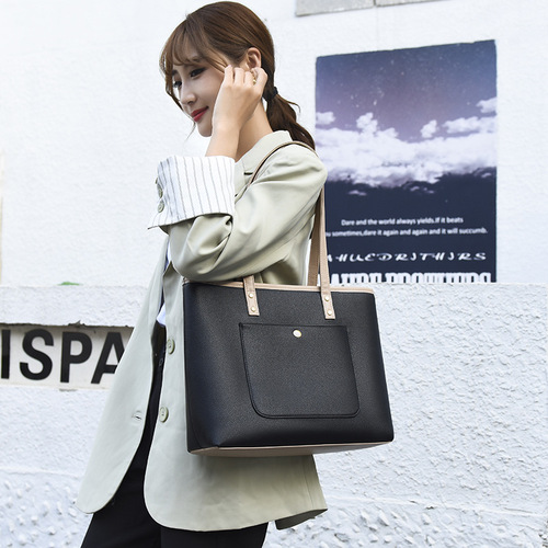 New simple tote computer bag large capacity PU women's briefcase 14 inch 15.6 inch shockproof laptop bag