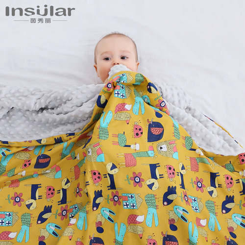 Inxiuli cotton baby beanie blanket cartoon children's blanket baby comfort blanket stroller blanket cross-border