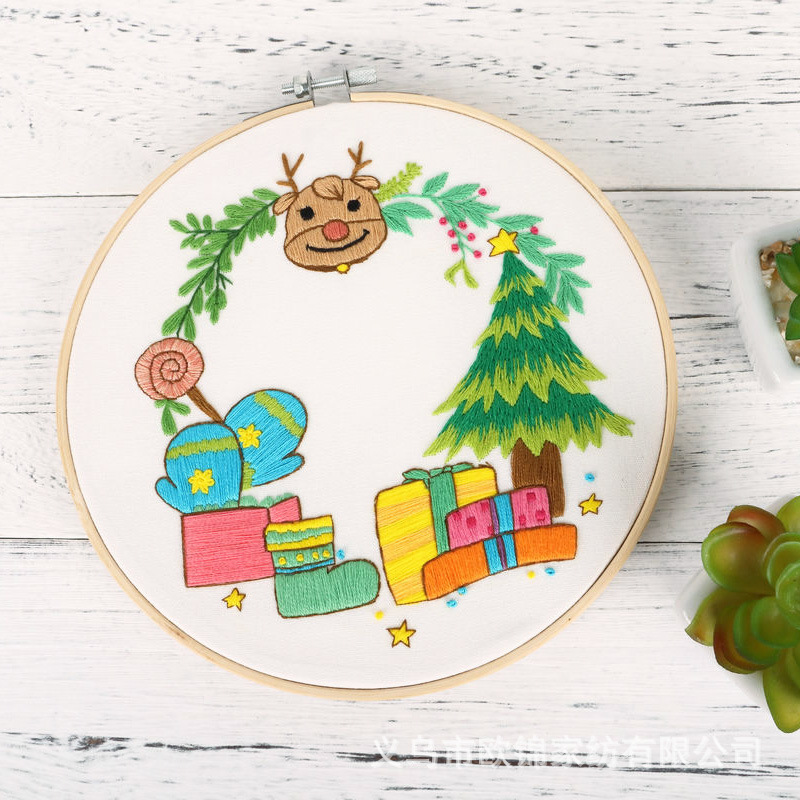 Cornamenta flor DIY bordado hecho a mano paquete de material nórdico alces y flor serie impresa transfronteriza fabricantes