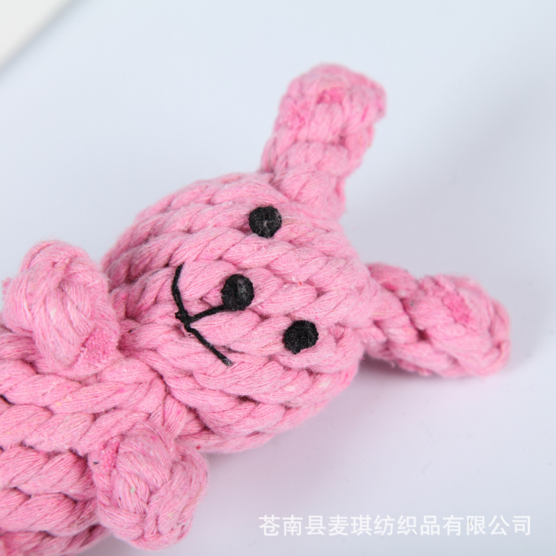 FUENTE fabricante perro juguete tejido a mano resistente a la mordedura nudo mascota juguete lindo conejo forma suministros para mascotas