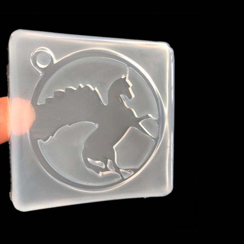 Espejo epoxi acrílico marco redondo pegamento UV Pegasus cabeza de ciervo cristal epoxi molde hecho a mano colgante marco Decoración